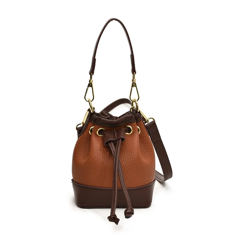 

Designer Mini Bucket Handbag Women's Constor Color Drawstring Shoulder Bag Female Luxury Leopard Leather Crossbody Tote Pouch