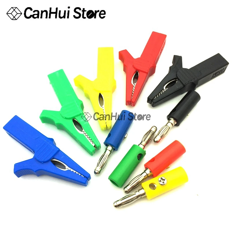 1set 55MM Alligator Clip + 4MM Banana Plug Battery Test Probe Multimeter Pen Cable Probes Crocodile Clamp Colour Plugs Clips