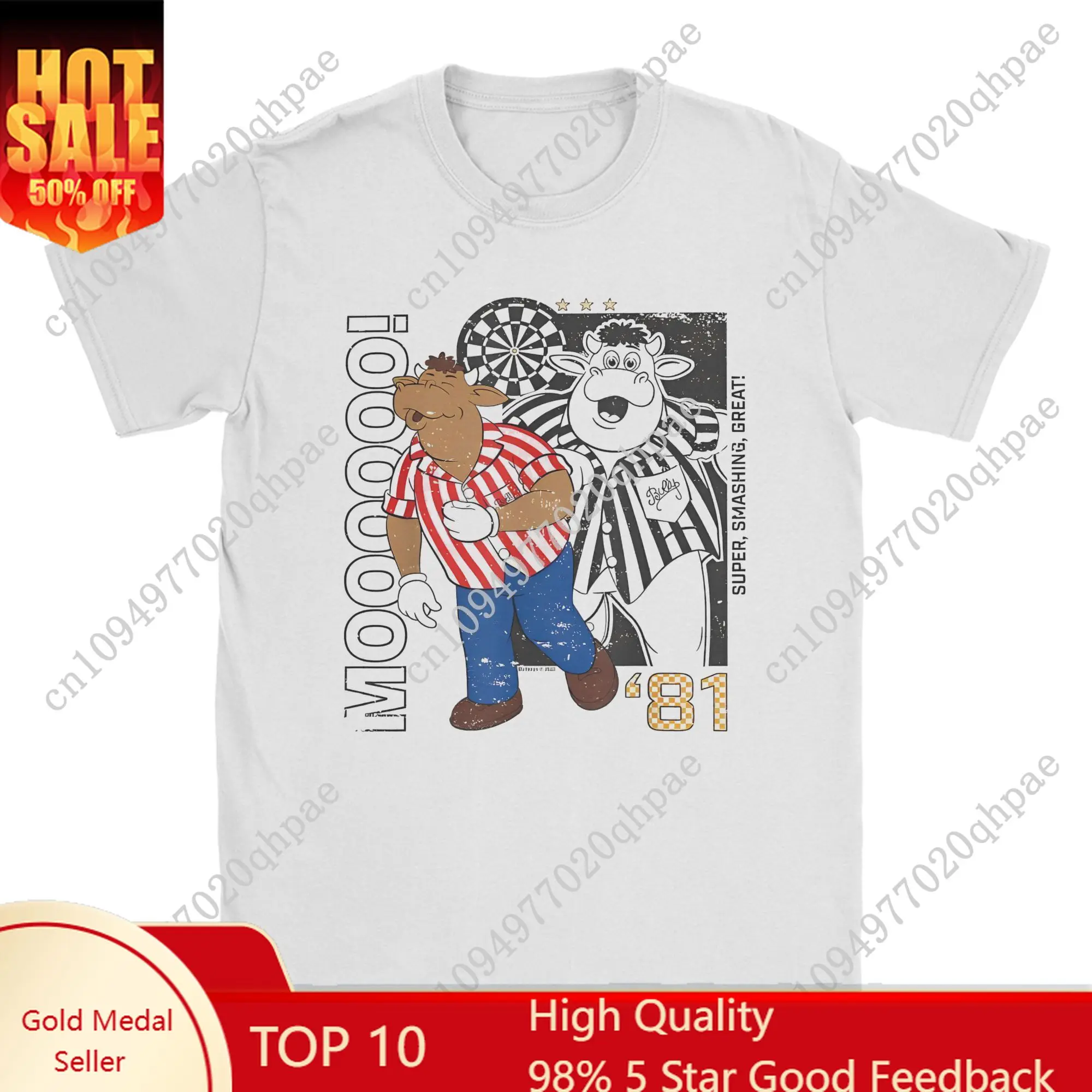 

Bullseye Retro Darts Bully Moo T-Shirt for Men Father's Day Funny Pure Cotton Tee Shirt Crew Neck Short Sleeve T Shirts Clothing