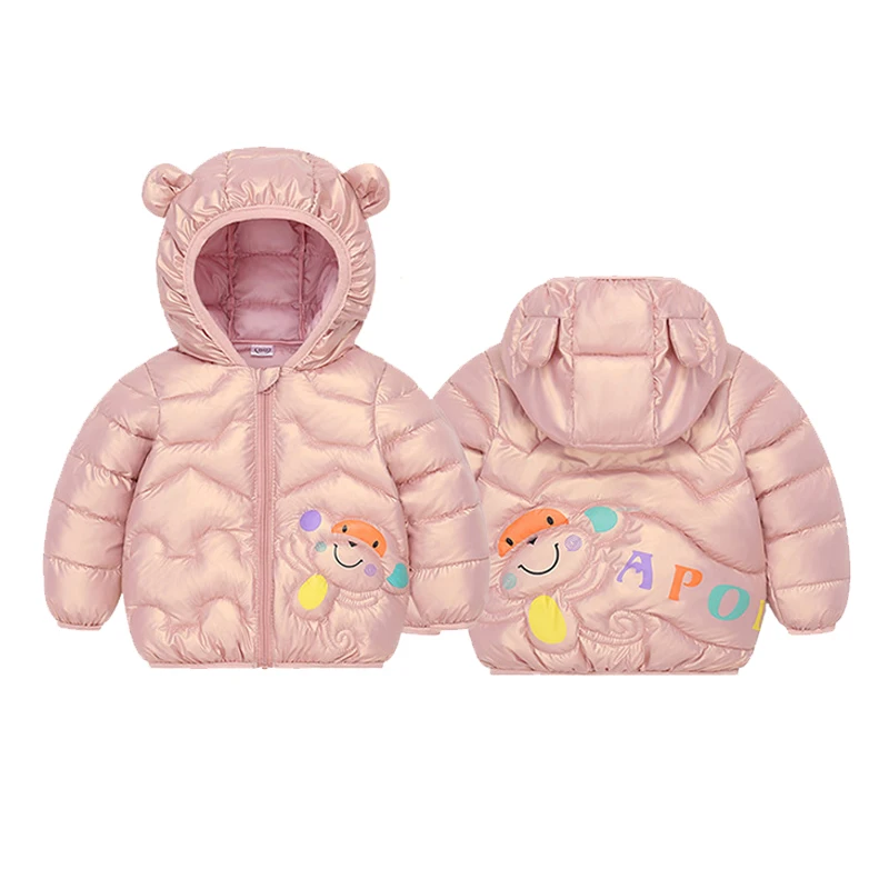 Autumn winter hooded Plush warmth jacket boys and girl fashionable cartoon printed Casual down coat 0-5 aged children\'s clothing