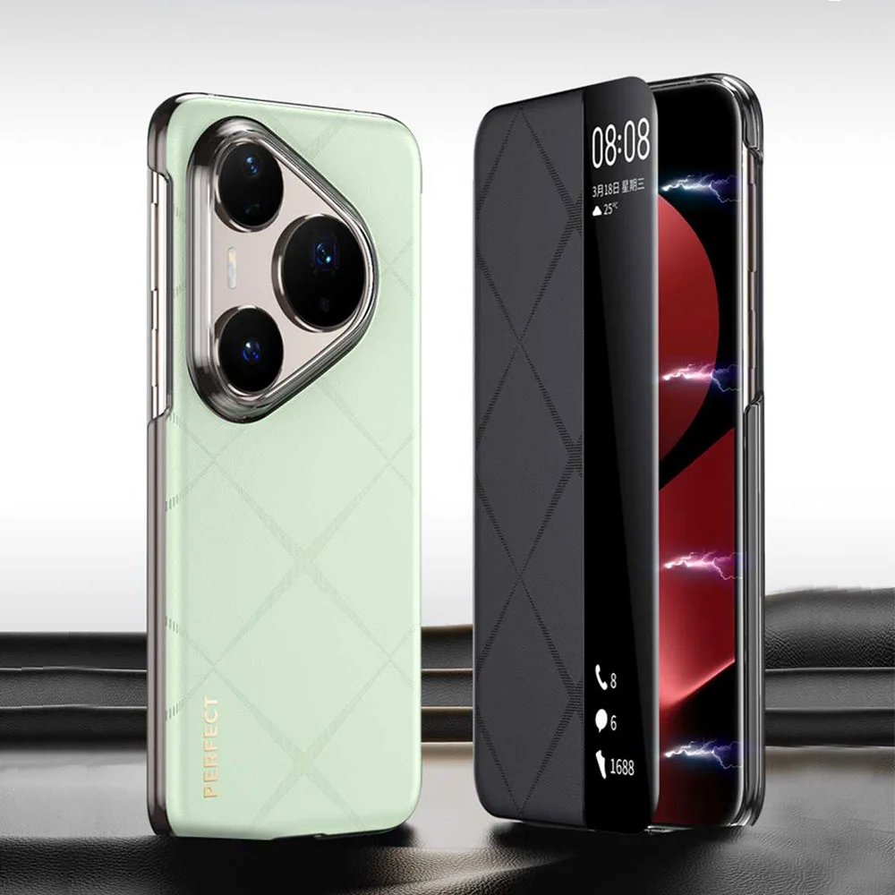 

Genuine Leather Case For Huawei Pura 90 Pro Case Pura 90Pro Max Intelligent Flip Cover For Pura90 Window View Phone Protector