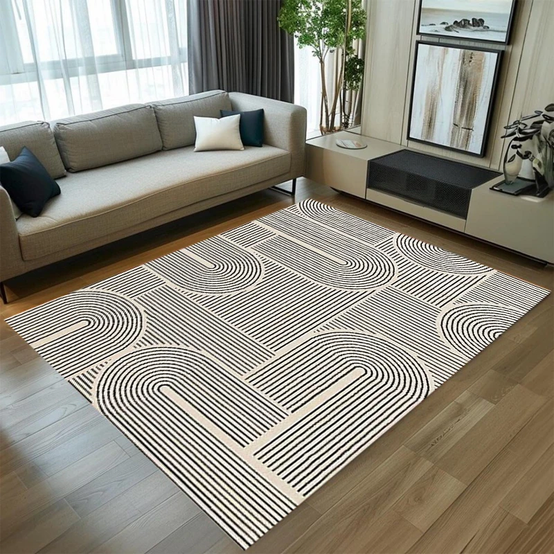 Easy Clean Durable Woven Area Rug Mid Century Abstract Arch Line Geometric Floor Carpet for Living Room Bedroom Apartment Home