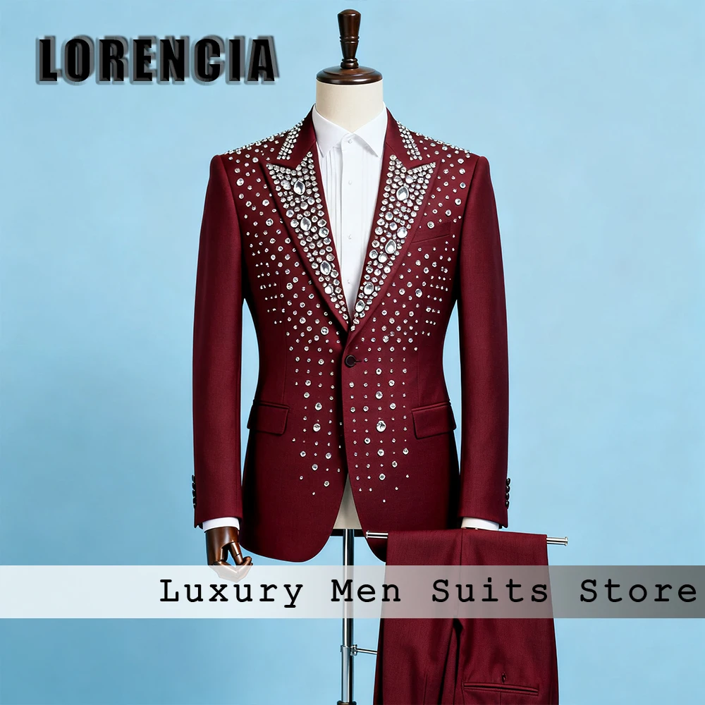 

Exquisite Crystal Male Suits 2 Pieces Single Breasted Wedding Groom Tuxedos Set 2025 Customized Blazer Pants roupas masculinas