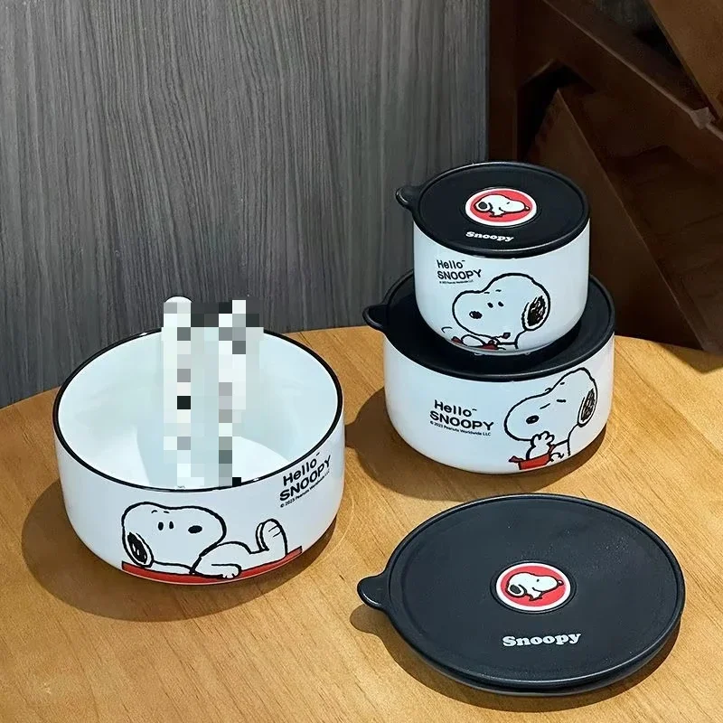 Disney Snoopy kreatywny zestaw misek ceramicznych do przechowywania świeżości podszkliwny kolor spożywczy uroczy kreskówkowy mikrofalowy prezent świąteczny kawaii