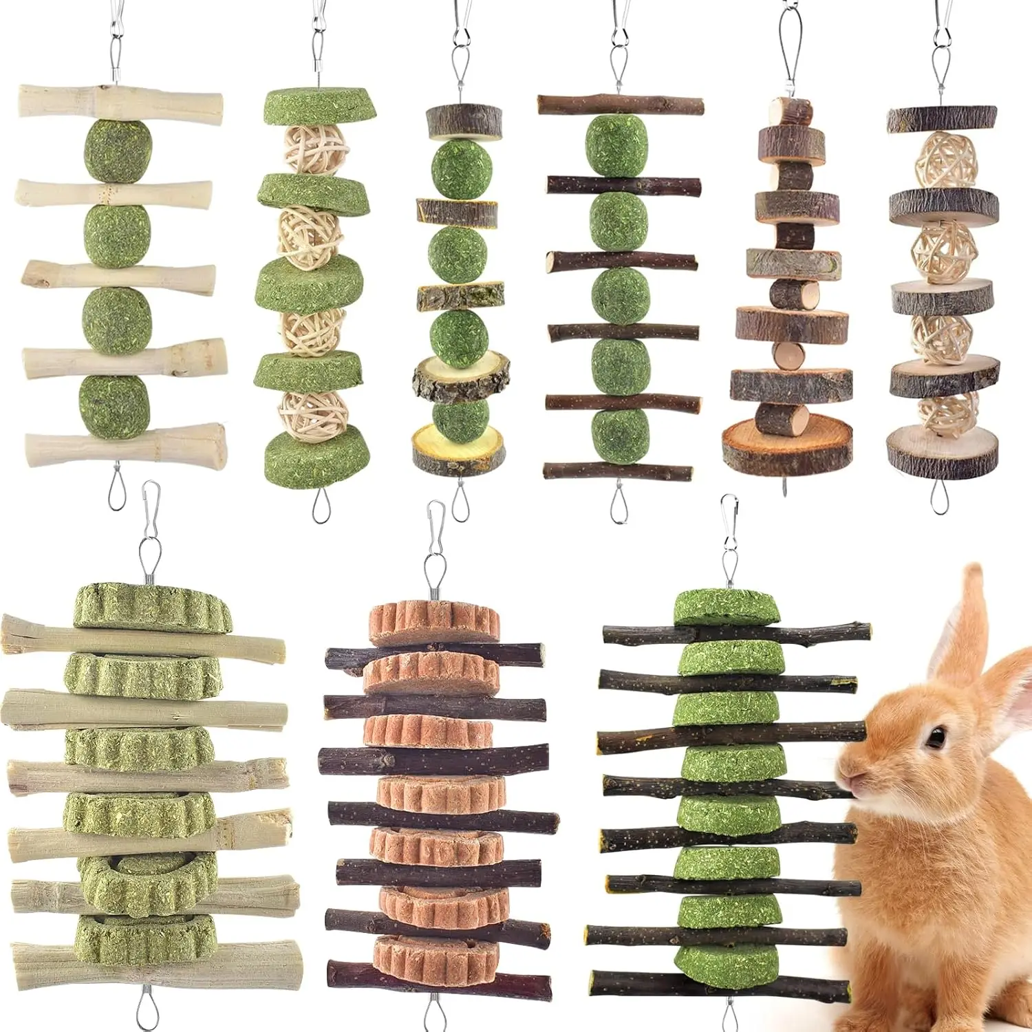 

Bunny Chew Toys, Rabbit Chew Toys for Teeth Grinding, Improve Dental Health, 100% Natural Apple Wood Timothy Grass Cake