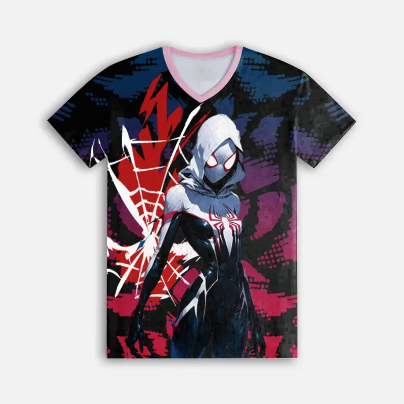 

Летние мужские и женские футболки Marvel Spider Man Gwynn с воротником с 3D цифровым принтом и короткими рукавами, спортивная скоростная сушка