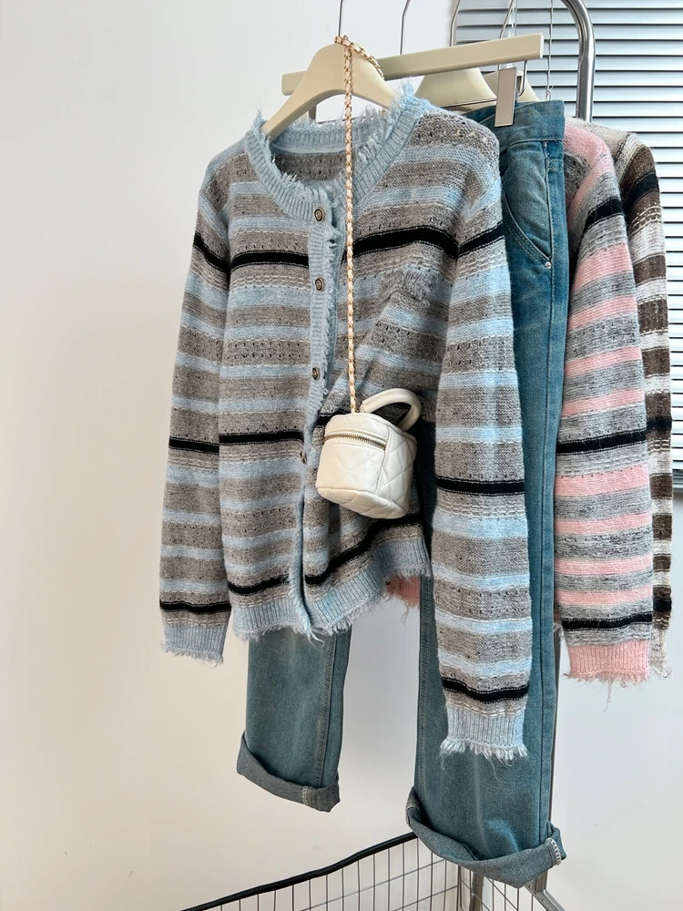 

plus Size Women's Korean Sle Long Sve Knitted Cardigan Loose Casual Tassel Trim Spring Slimming Casual Sweater Jaet