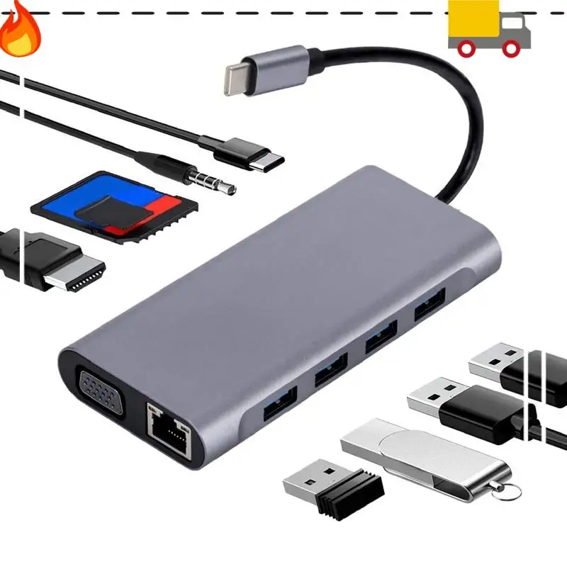 USB C Hub Adapter With 4K HD,VGA,USB 3.0,100Mbps RJ45 Ethernet,87W PD For Imac,And The New Air