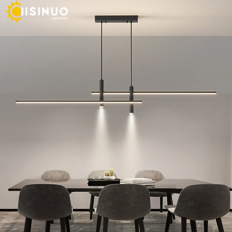 LED Pendant Light Adjustable Haning Linear Chandelier Black/Gold Light Fixture for Office Dining Living Room Decoration 110-240v