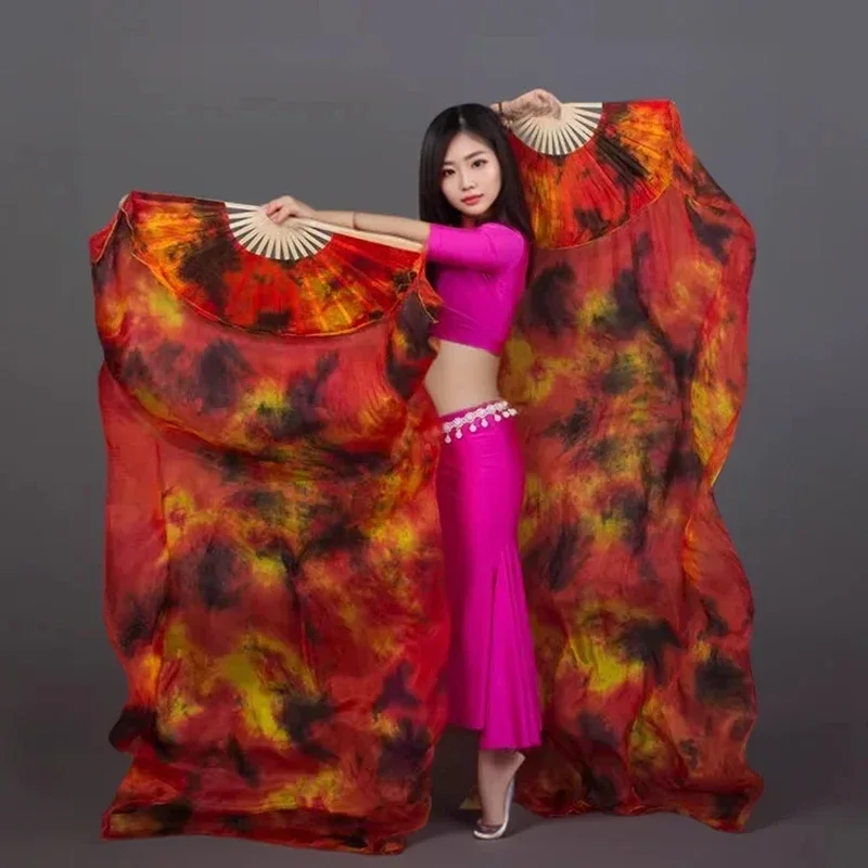 1 paire vente chaude teint 100% pur soie naturelle ventilateur voiles pour les femmes danse du ventre Performance ventilateur danse du ventre dégradé couleur soie ventilateurs