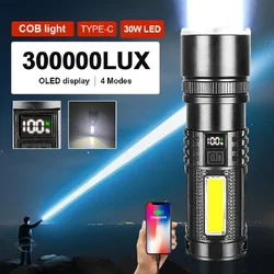 300000LM 最も強力な LED 懐中電灯充電式ハンドヘルドトーチ COB ライト 2000 メートルズーム可能な戦術的なランタン屋外用