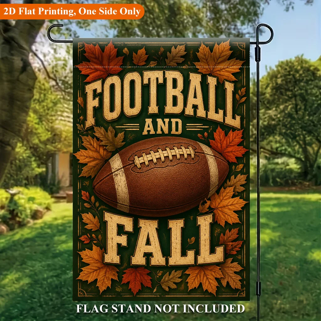 2D Flat - 2D Flat - 2D Flat Printing Garden Flag 1pc, Football And Autumn Single-Sided Polyester Garden Flag, Holiday Yard Banner, for Outdoor Home, Yard Decor, Seasonal Festival Yard Outside Decorative Flags, Flagpole Not Included (Flag Solely)