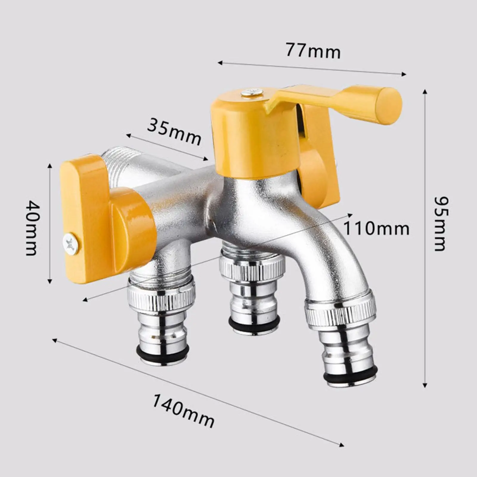 Outdoor Faucet Brass Three Way Garden Tap with Hose Connector for Yard Car Washing and Balcony Irrigation