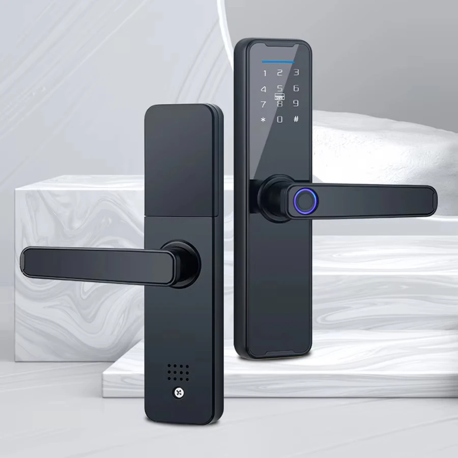 Smart door lock Tuya WiFi fingerprint keyboard with handle Electronic door lock Touch screen Automatic locking Anti-peeping pass
