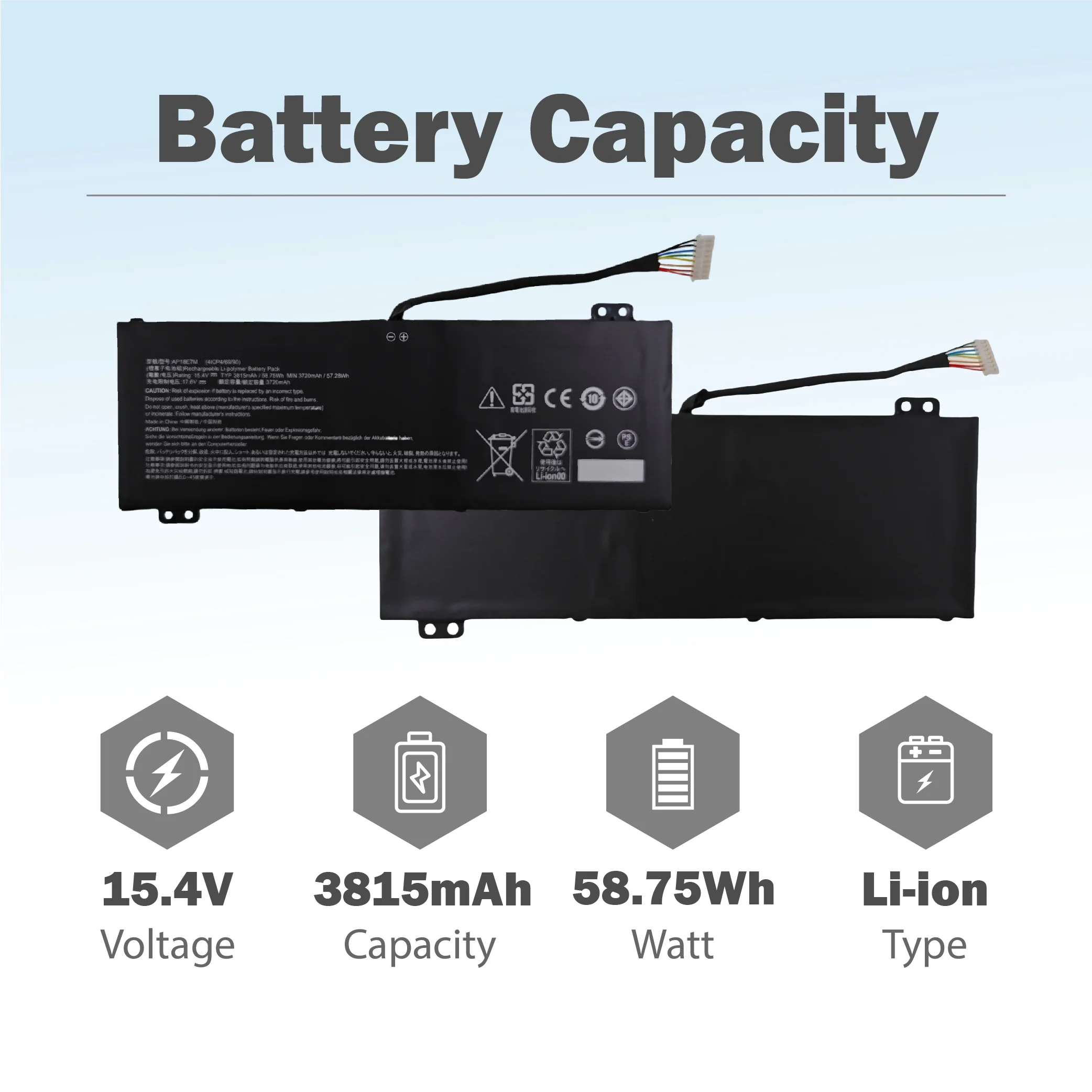 AP18E7M AP18E8M 58.75Wh 15.4V Laptop Battery for Acer Predator Helios 300 PH315-52 PH315-53 PH317-53 Predator Triton 300 PT315-5