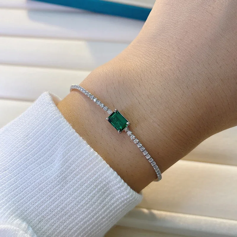 Vintage Lab Grown Emerald Tennis Bracelet White Gold Plated 925 Silver Bracelets for Women 6.7In 7.5In