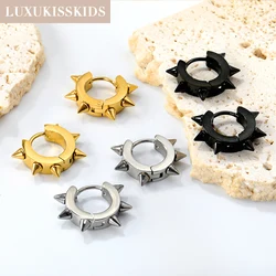 LUXUKISSKIDS 2pcs Hiphop Huggie Earrings for Men/Women Stainless Steel Taper Rivet Hoop Ears Piercing Clip Rock Jewelry Accesory