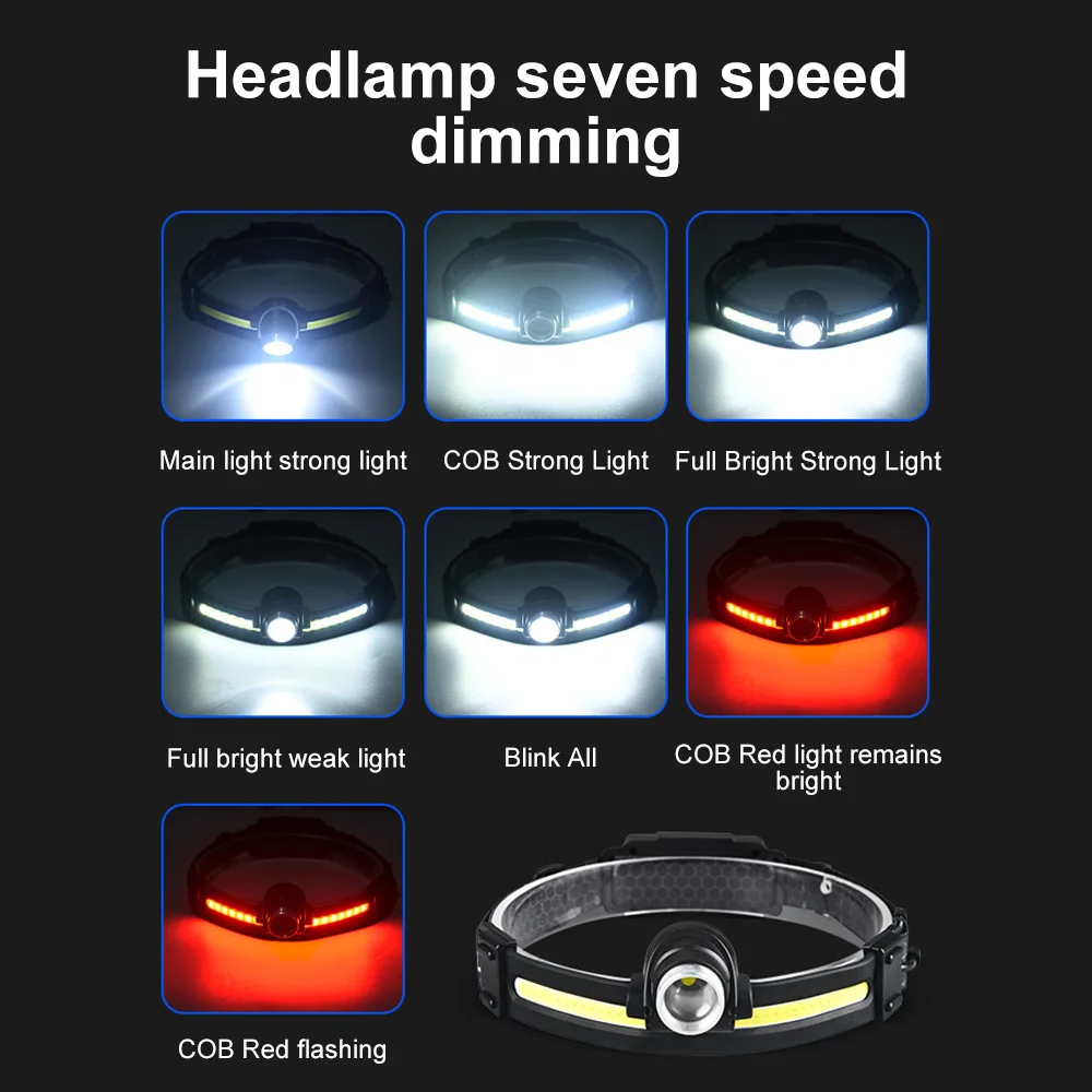 LED Headlamp Sensor Headlight With Built-in Battery Head Flashlight USB Rechargeable Work Light Head Lamp Super Bright Torch