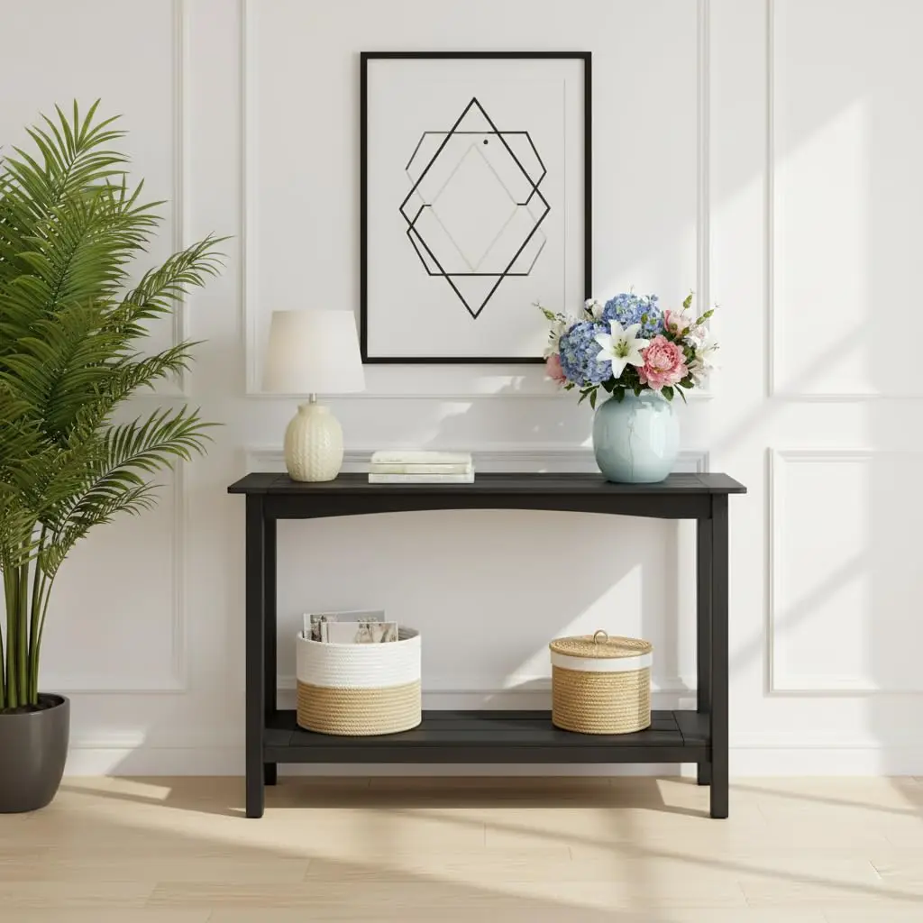 Weatherproof HIPS Outdoor Console Table, 48'' 2-Shelf Side Table Indoor/Outdoor Use, Multifunctional Buffet Table, Customized