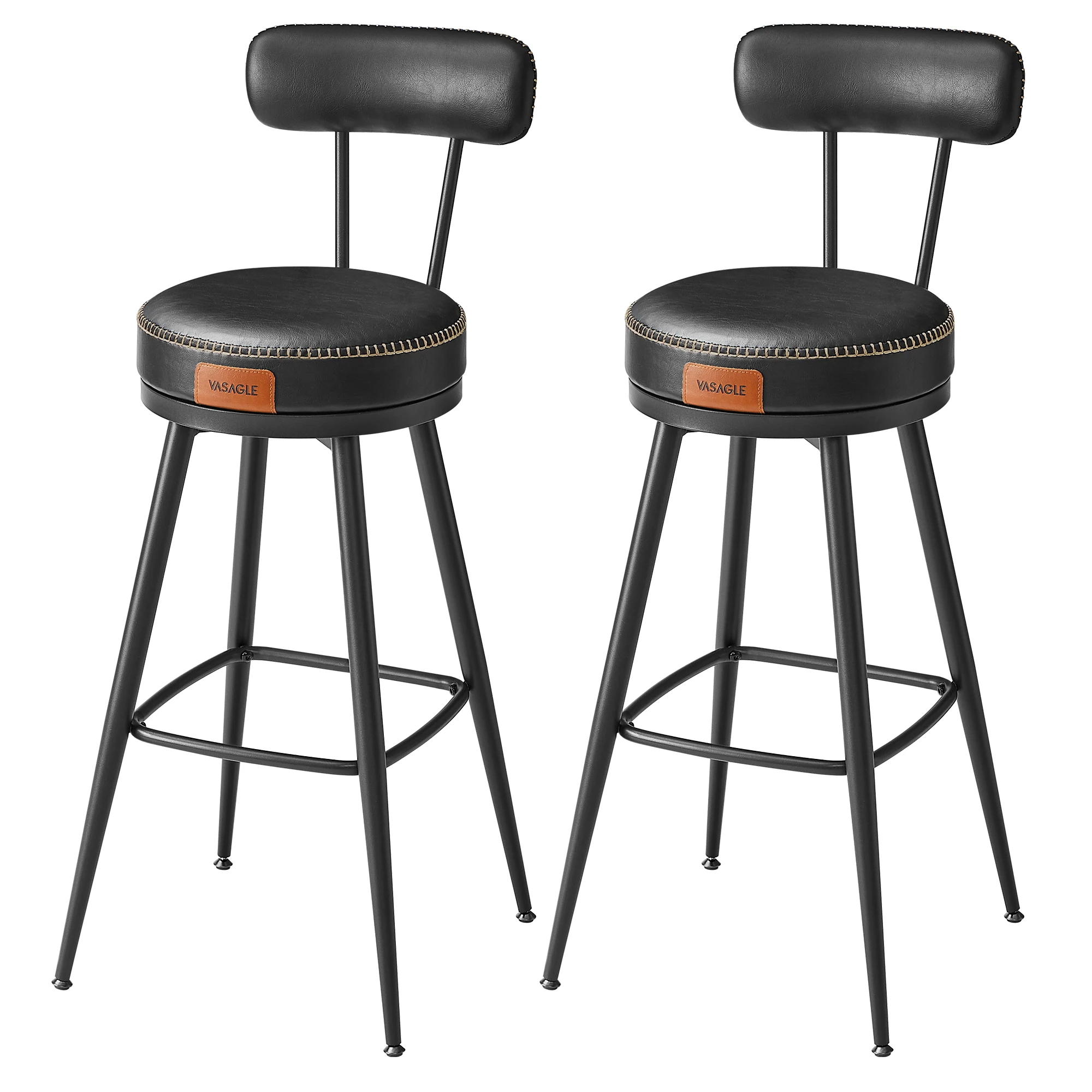 VASAGLE EKHO Collection - Bar Stools Set of 2, Bar Height Swivel Bar Stools with Back, Synthetic Leather with Stitching