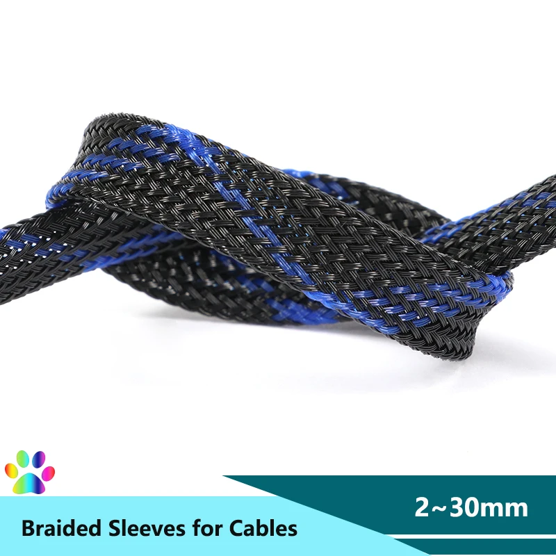 

Black Blue Cross PET Braid Sleeve 2/4/6/8/10/12/14/16/20/25/30mm High Density Insulated Snake Skin Cover Case Cable Wrap Sheath