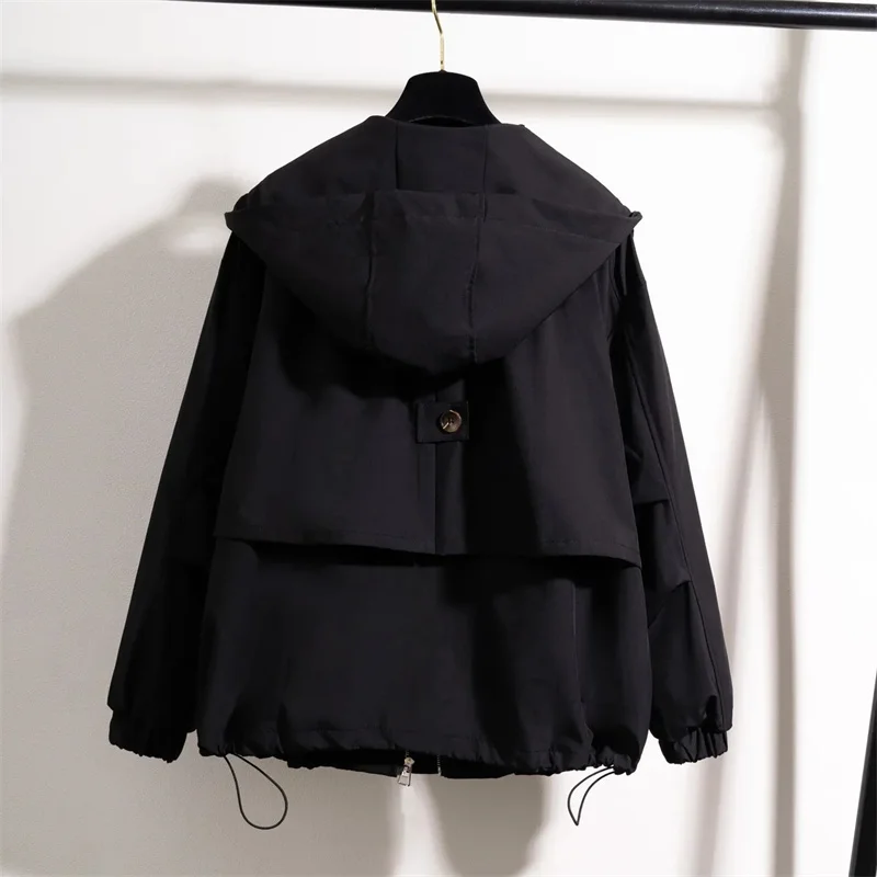 موضة ملابس العمل خندق معطف المرأة 2025 ربيع الخريف جديد مقنعين سترة واقية سترة الإناث حجم كبير أبلى ملابس خارجية قصيرة