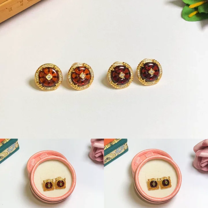 

Certified 925 Silver Natural Red Amber Disc Round Ear Stud Lucky Bead Genuine Blood Amber Earring Unique Blessing Women Jewelry