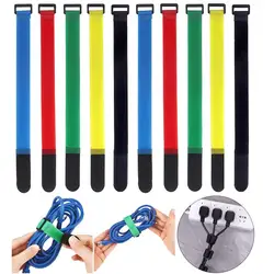 10Pcs Reusable Hook Loop Nylon Reverse Straps Colored Fastening Tape Self Adhesive Cable Ties Wrap Bundle Fixed Ties