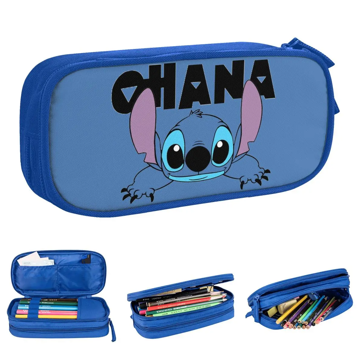 

Stitch Ohana Funny Kid's Pencil Case Double Layer Large Capacity Office Accessories Stitch 626 Pen Case Perfect Gifts