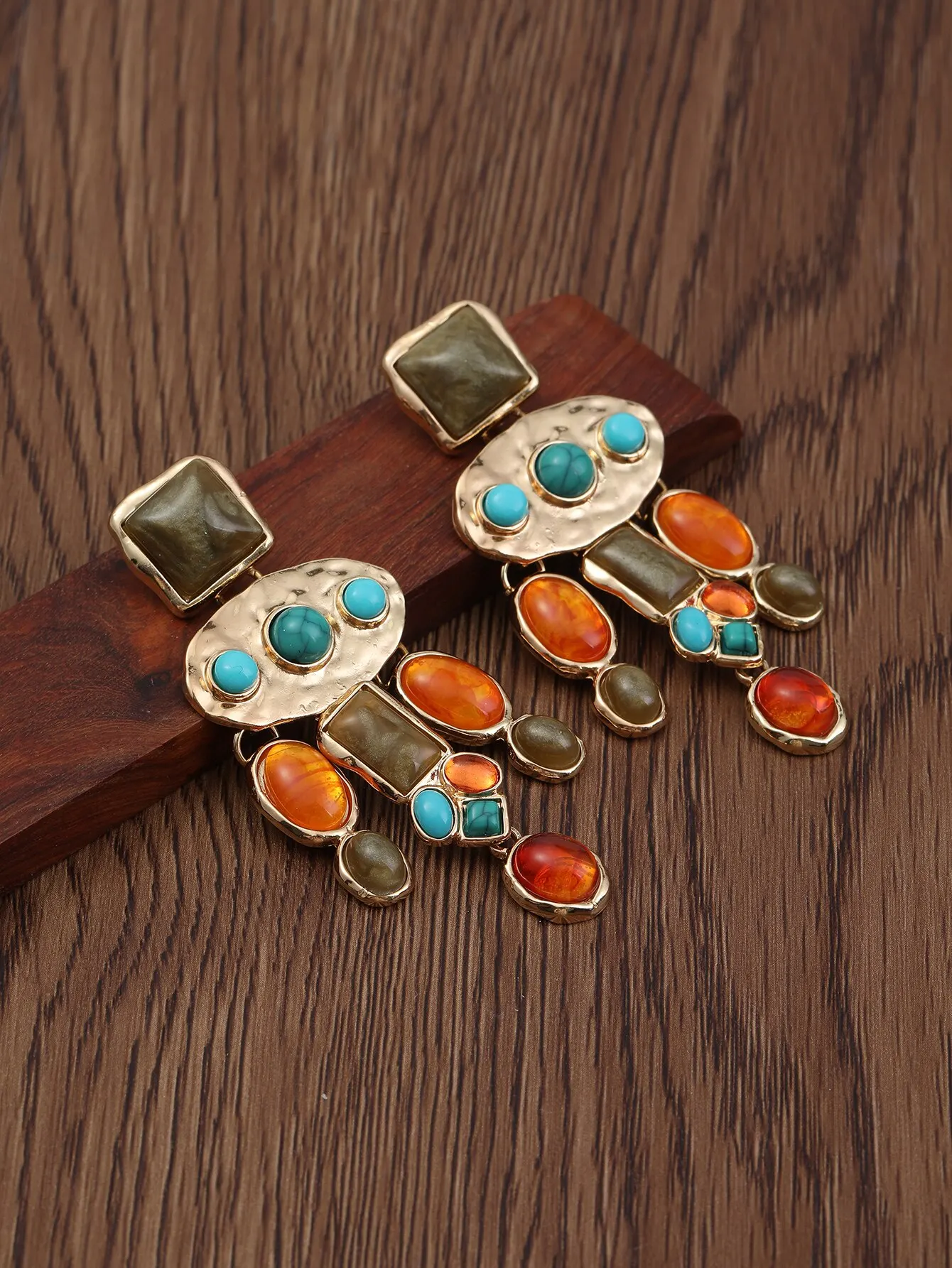 Bohemian Ethnic Retro Dangling Earrings Exaggerated Large Tassels Natural Stone For Women Jewelry Copper Gold Color Earring