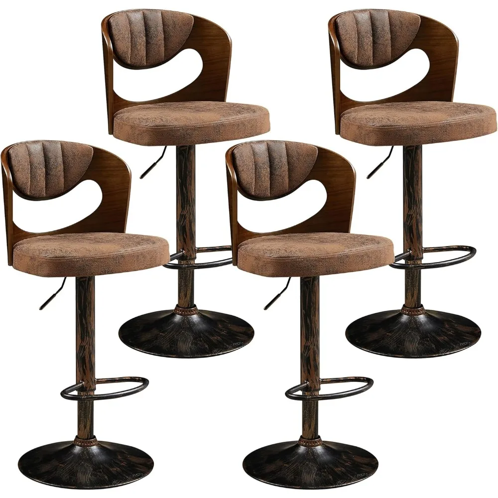 

BarStools Set of 4,Kitchen Island Stools with Bentwood Back,Arm&Footrest,Counter Height Bar Chairs PU Leather Cushion Seat