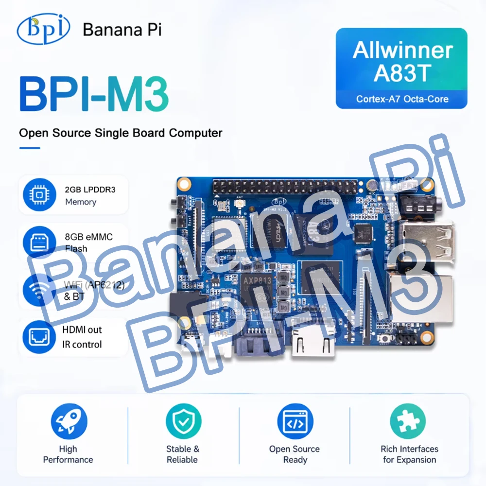 Banana Pi BPI-M3 AllWinner A83T Octa-core Super Charged Single Board Computer Open Source Hardware