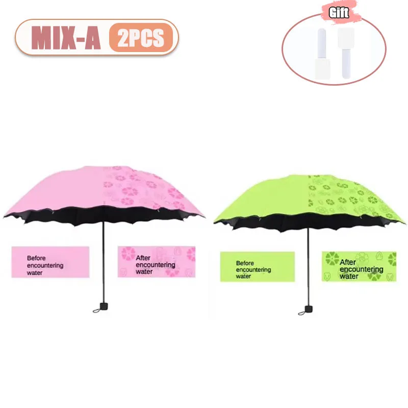 1-2PCS Tragbare Kreative Wasser Blüte Regenschirm Manuelle Schwarz Beschichtung UV Schutz Sonne Regen Dual Verwenden Klapp Sonnenschirm