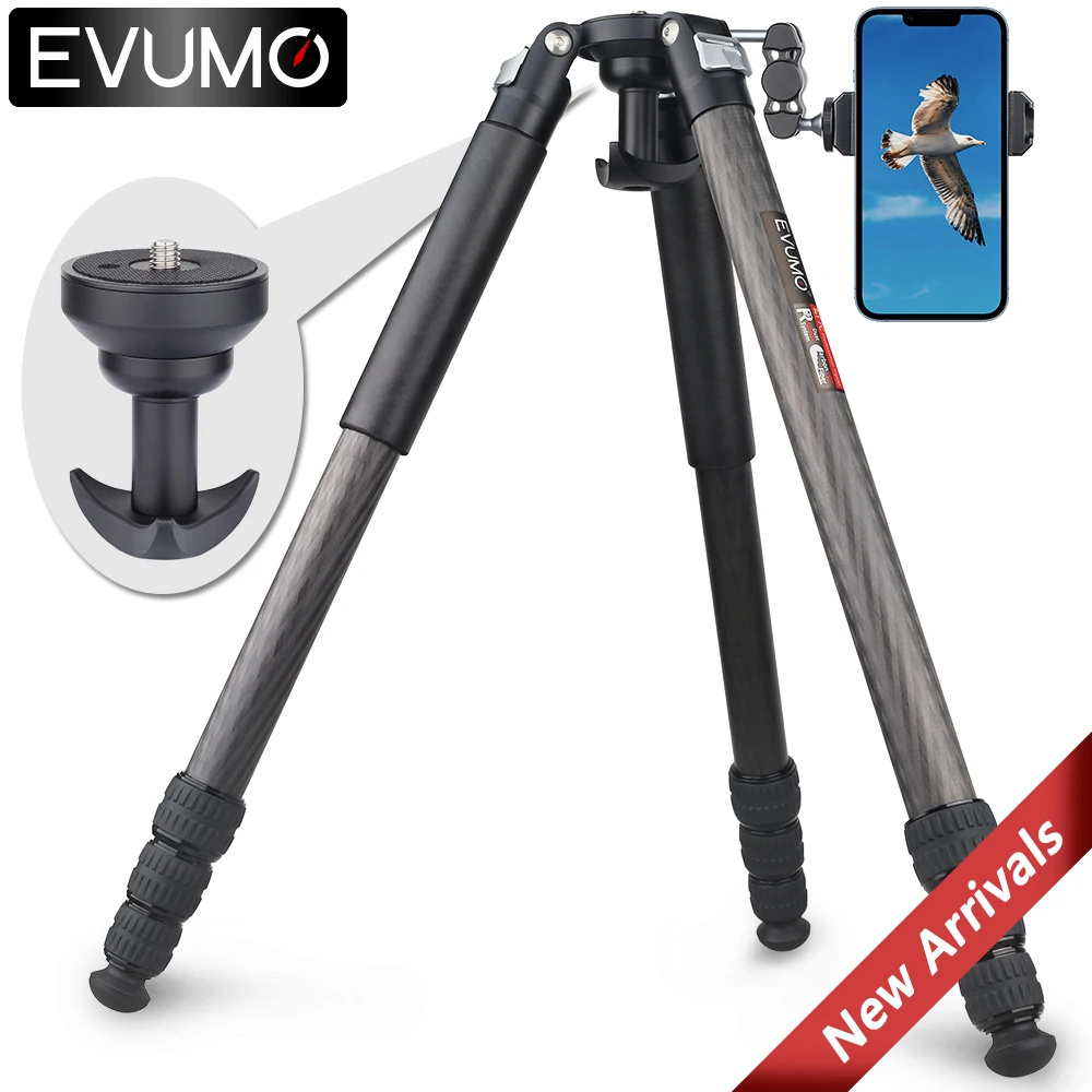 EVUMO ET7C Professional Carbon Fiber Bowl Heavy Duty Tripod for DSLR Camera Video Camcorder Birdwatching Video Fluid Head
