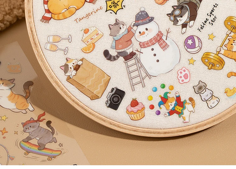 20Pcs Cute Cat Themed Die-Cut Stickers Book for DIY Flash Decorative Scrapbook Phone Case Collage Aesthetic Stationery Material