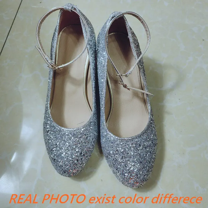 REAVE CAT Female Strap Pumps Shoes Sequin Glitter Rhinestone Buckle Chunky Heels Party Gold 32 43 Chaussure