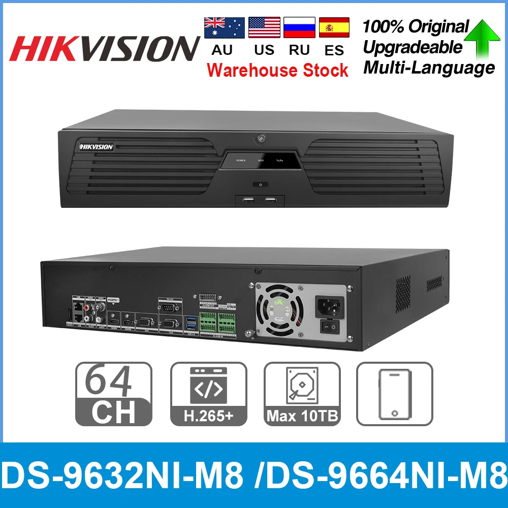 Hikvision 8K NVR 2U 8-SATA 2-HDMI 2-VGA 32-CH DS-9632NI-M8 64-CH DS-9664NI-M8 Network Video Recorder Supports 32/64-ch Cameras