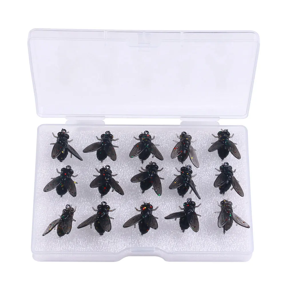 15 stücke BOX KIT Angeln Locken Stream Weichen Köder Simulation Fliegen Insekten Köder Kleine Fische Fangen Künstliche Köder hecht karpfen bass Köder