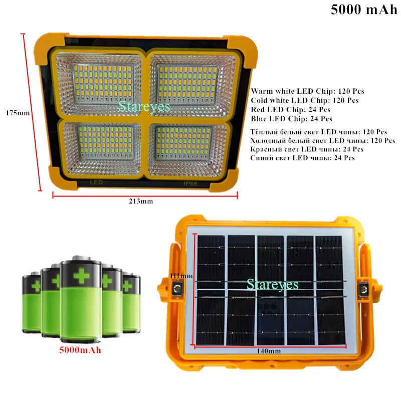 Portable Solar LED Floodlight Rechargeable Flood light Outdoor Photovoltaic panel emergency flashlight torch IP66 Waterproof