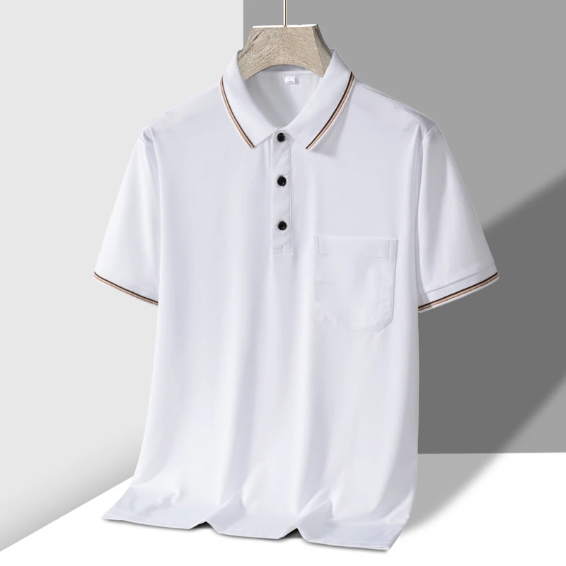 TFETTERS Polo Mens Tshirt for Dady Short Sleeve Turn Down Collar Business Anti-wrinkle Real Pocket Design Polo Shirt Man - Image 3