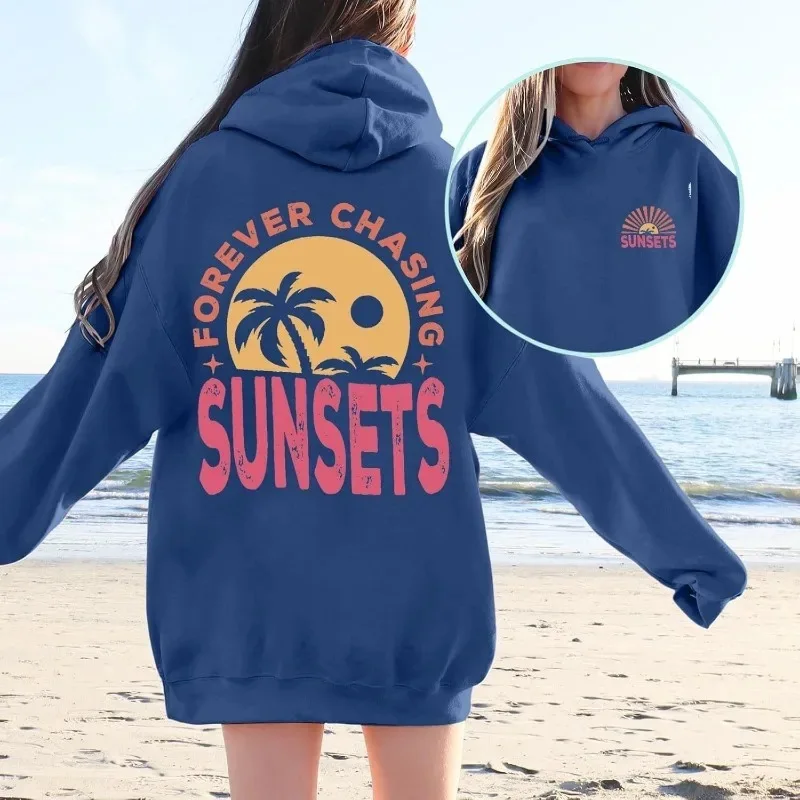 SUNSETS Hoodies Womens Pink Palm Puff Hoodie Fleece Sweatshirts Long Sleeve Tops Drawstring Pullover Fall Outfit Clothes