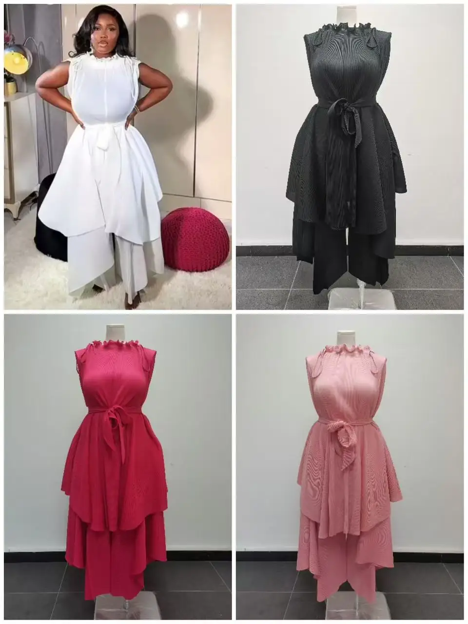 

2025 African Loose Women's Clothing Fashion Casual Suit Fungus Edge Pleated Loose Temperament Two-piece Set
