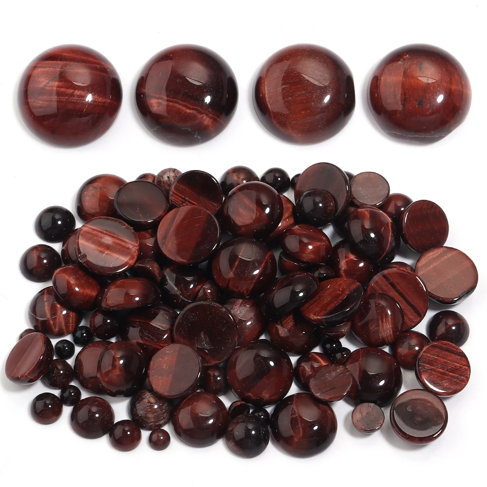 10 Stück 4 6 8 10 12 mm rote Tigerauge Cabochon Perlen runde Flatback Naturstein Cabochon für Schmuckherstellung DIY Ringe Halskette