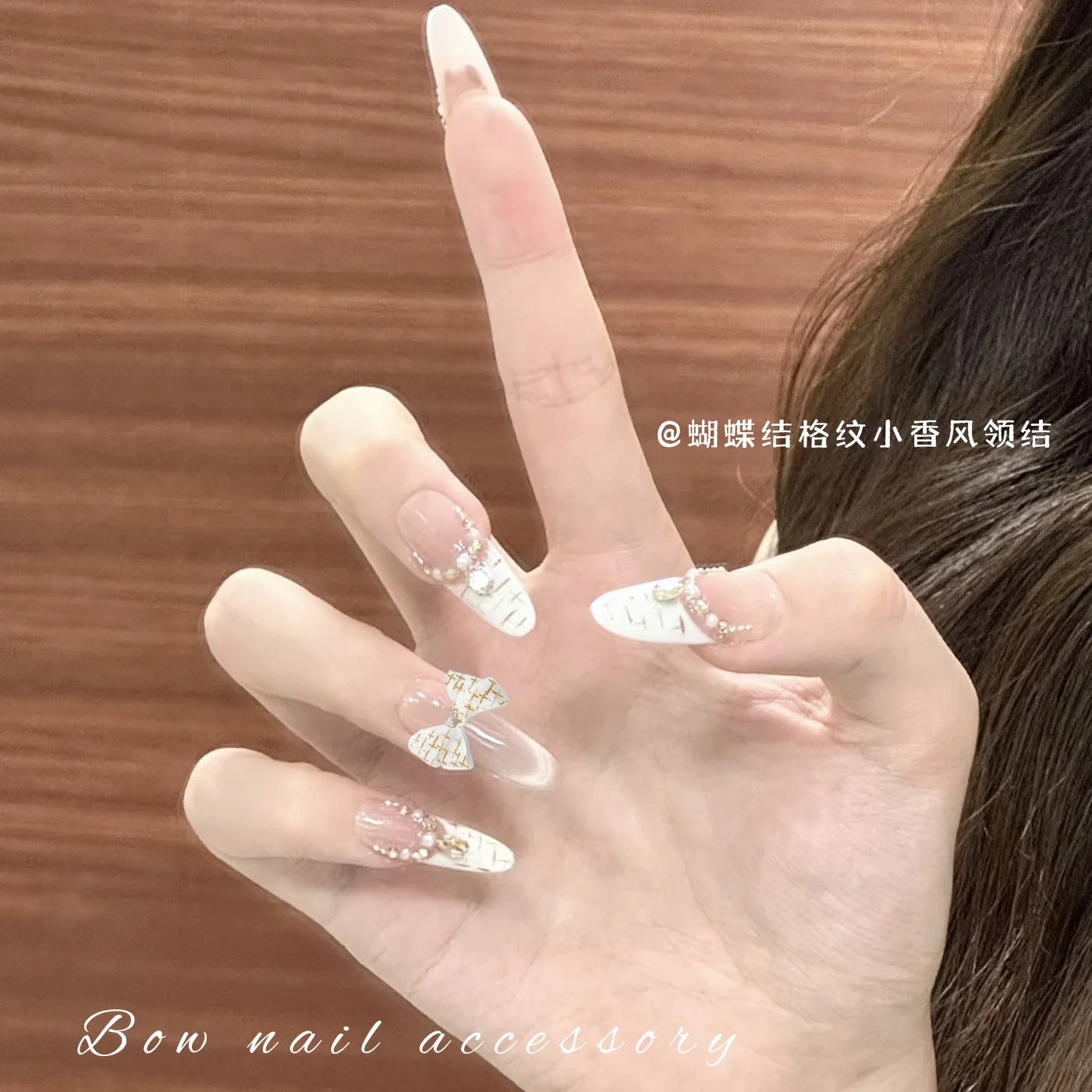 อุปกรณ์ตกแต่งเล็บลายโบว์ผูกผมน่ารัก ลายตารางฝรั่งเศส ลายเสือดาว ทำจากเรซิ่น