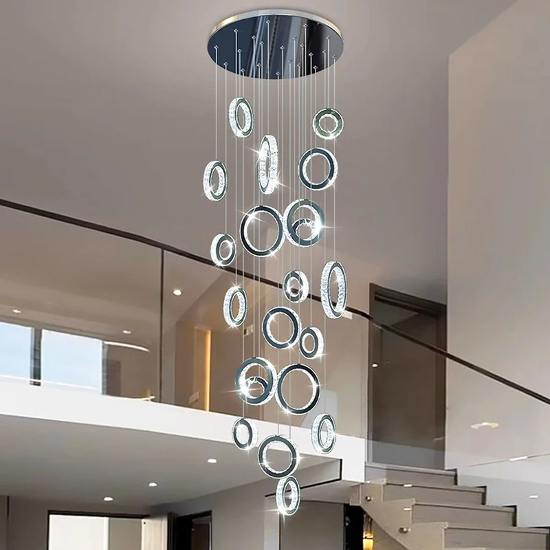 

LED Round Rings Pendant Lamps Modern Home Decor Ceiling Chandelier Living Room Stair Kitchen Lighting Luxury Crystal Chandeliers
