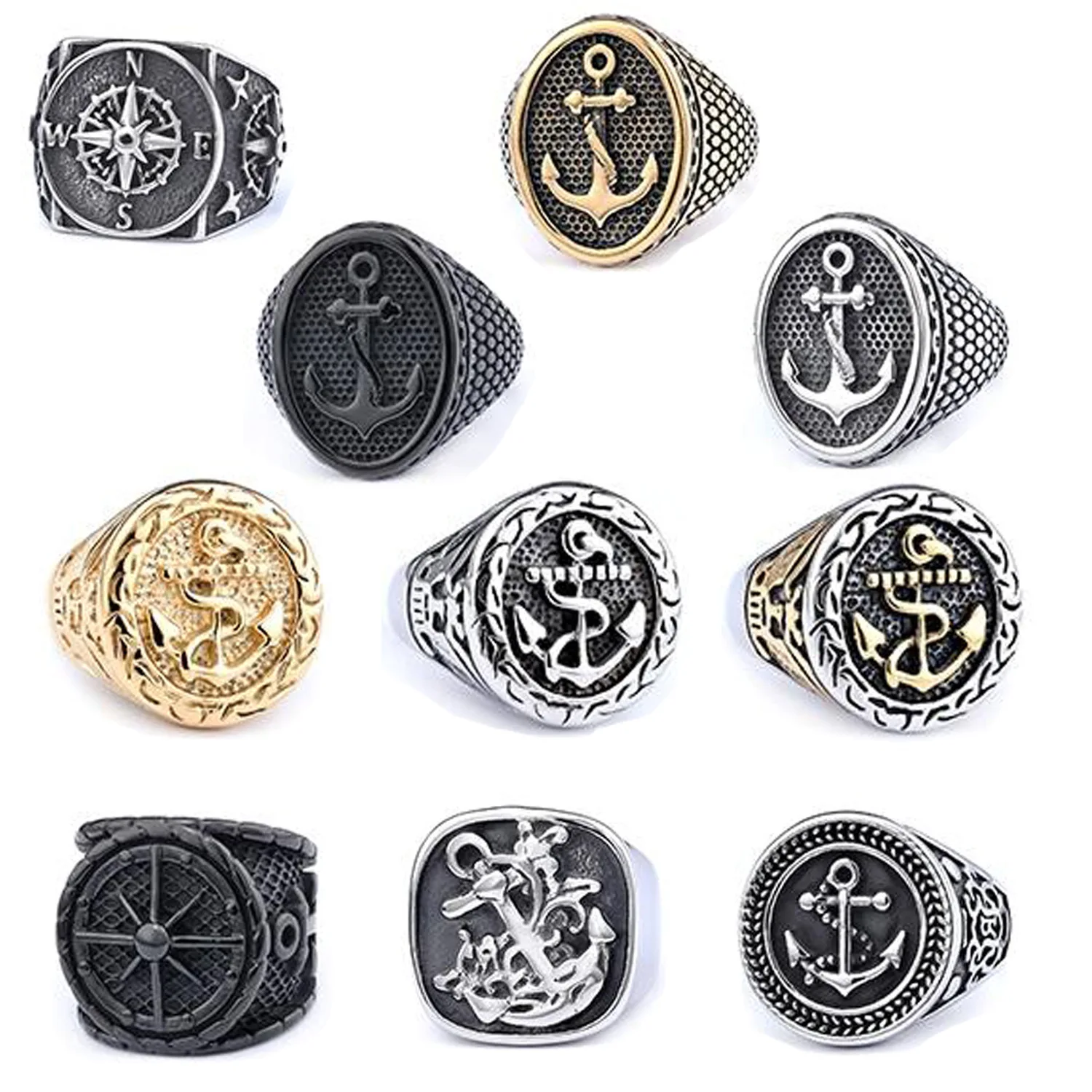 European And American Fashion Stainless Steel Ship Anchor Pirate Ring Domineering Men's And Women's Rings In Stock Batch