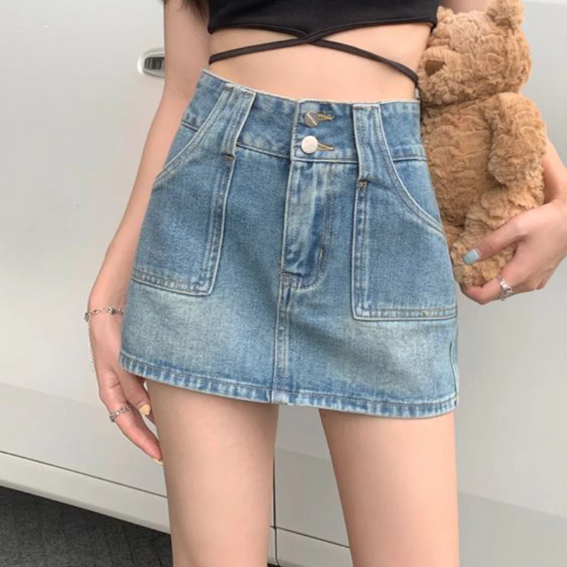 

High waisted fishtail denim half length short skirt for women's spring wear New design A-line spicy girl wrap hip skirt