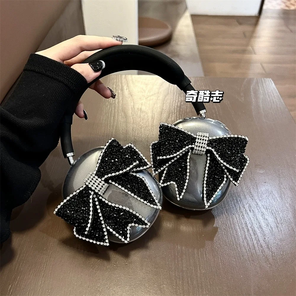 High-end black glitter diamond bow is suitable for Apple Airpods Max protective cover