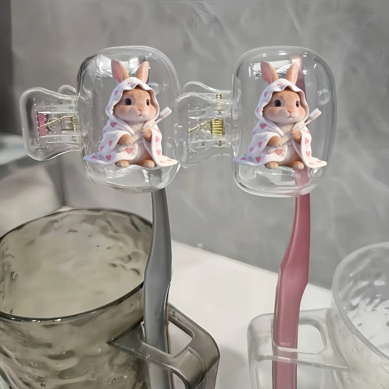 2pcs Rabbit Toothbrush Storage Clip Household Portable Travel Essential Toothbrush Protective Cap Storage Box Gift For Women Men