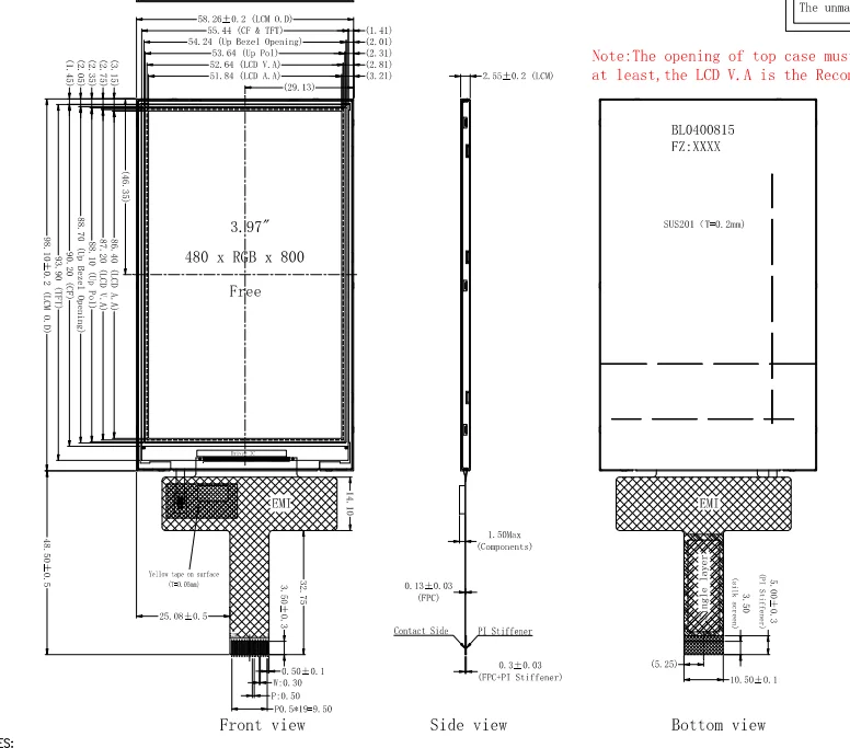 4.0 polegadas IPS TFT 480x800 ST7701S interface MIPI ângulo de visão completo módulo TFT LCD